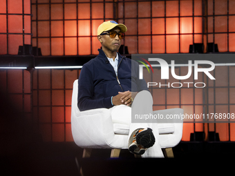 Pharrell Williams, Artist and Entrepreneur, on Centre Stage during the opening night of Web Summit 2024 at the MEO Arena in Lisbon, Portugal...