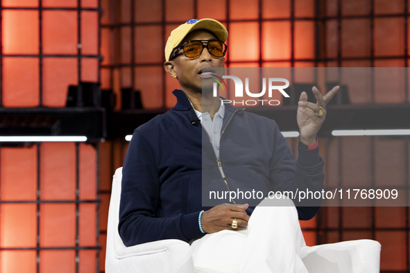 Pharrell Williams, Artist and Entrepreneur, on Centre Stage during the opening night of Web Summit 2024 at the MEO Arena in Lisbon, Portugal...