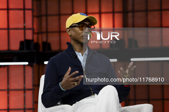 Pharrell Williams, Artist and Entrepreneur, on Centre Stage during the opening night of Web Summit 2024 at the MEO Arena in Lisbon, Portugal...