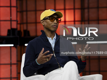 Pharrell Williams, Artist and Entrepreneur, on Centre Stage during the opening night of Web Summit 2024 at the MEO Arena in Lisbon, Portugal...