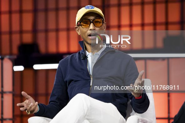 Pharrell Williams, Artist and Entrepreneur, on Centre Stage during the opening night of Web Summit 2024 at the MEO Arena in Lisbon, Portugal...