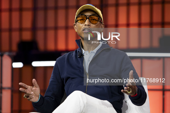 Pharrell Williams, Artist and Entrepreneur, on Centre Stage during the opening night of Web Summit 2024 at the MEO Arena in Lisbon, Portugal...