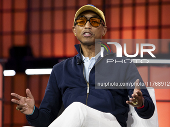 Pharrell Williams, Artist and Entrepreneur, on Centre Stage during the opening night of Web Summit 2024 at the MEO Arena in Lisbon, Portugal...