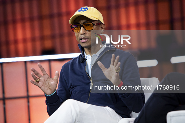 Pharrell Williams, Artist and Entrepreneur, on Centre Stage during the opening night of Web Summit 2024 at the MEO Arena in Lisbon, Portugal...