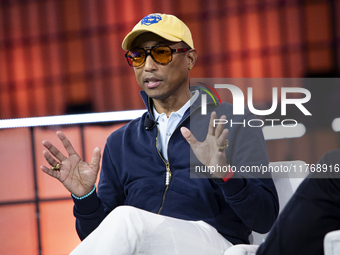 Pharrell Williams, Artist and Entrepreneur, on Centre Stage during the opening night of Web Summit 2024 at the MEO Arena in Lisbon, Portugal...