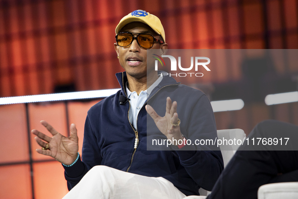 Pharrell Williams, Artist and Entrepreneur, on Centre Stage during the opening night of Web Summit 2024 at the MEO Arena in Lisbon, Portugal...