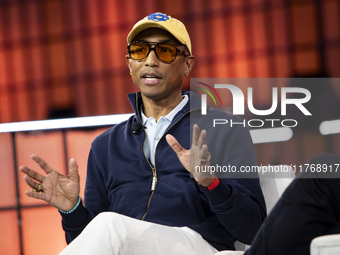 Pharrell Williams, Artist and Entrepreneur, on Centre Stage during the opening night of Web Summit 2024 at the MEO Arena in Lisbon, Portugal...