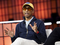 Pharrell Williams, Artist and Entrepreneur, on Centre Stage during the opening night of Web Summit 2024 at the MEO Arena in Lisbon, Portugal...