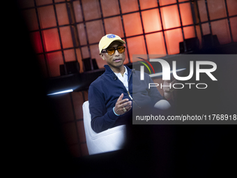 Pharrell Williams, Artist and Entrepreneur, on Centre Stage during the opening night of Web Summit 2024 at the MEO Arena in Lisbon, Portugal...