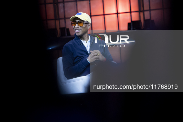 Pharrell Williams, Artist and Entrepreneur, on Centre Stage during the opening night of Web Summit 2024 at the MEO Arena in Lisbon, Portugal...