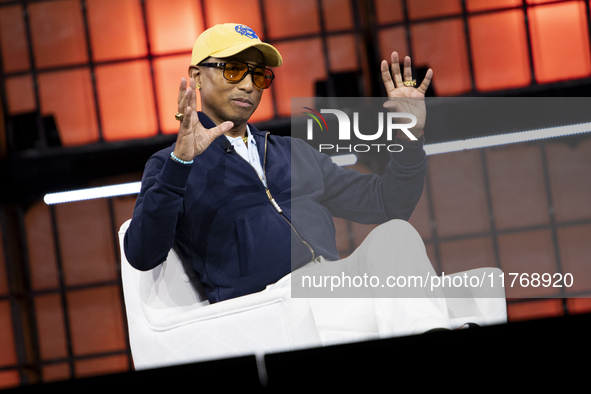 Pharrell Williams, Artist and Entrepreneur, on Centre Stage during the opening night of Web Summit 2024 at the MEO Arena in Lisbon, Portugal...