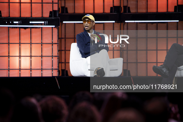 Pharrell Williams, Artist and Entrepreneur, on Centre Stage during the opening night of Web Summit 2024 at the MEO Arena in Lisbon, Portugal...