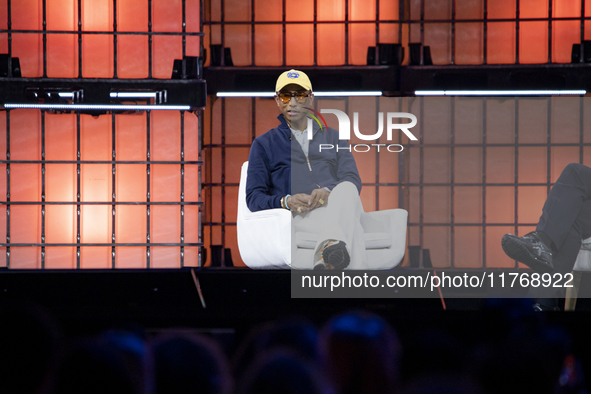 Pharrell Williams, Artist and Entrepreneur, on Centre Stage during the opening night of Web Summit 2024 at the MEO Arena in Lisbon, Portugal...