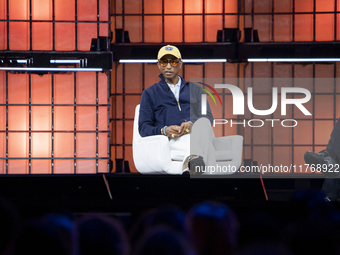 Pharrell Williams, Artist and Entrepreneur, on Centre Stage during the opening night of Web Summit 2024 at the MEO Arena in Lisbon, Portugal...