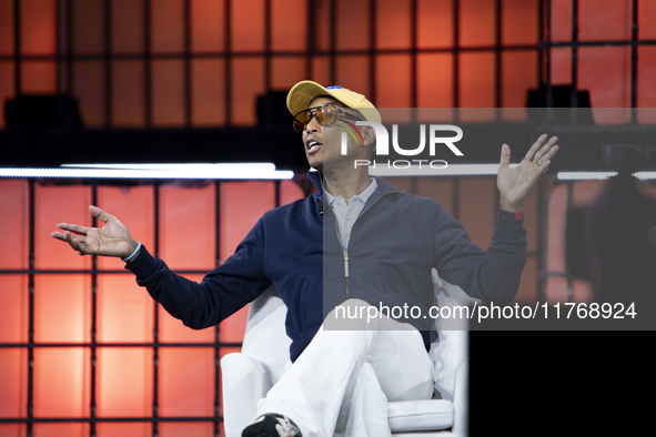 Pharrell Williams, Artist and Entrepreneur, on Centre Stage during the opening night of Web Summit 2024 at the MEO Arena in Lisbon, Portugal...