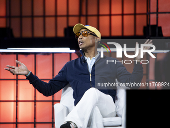 Pharrell Williams, Artist and Entrepreneur, on Centre Stage during the opening night of Web Summit 2024 at the MEO Arena in Lisbon, Portugal...