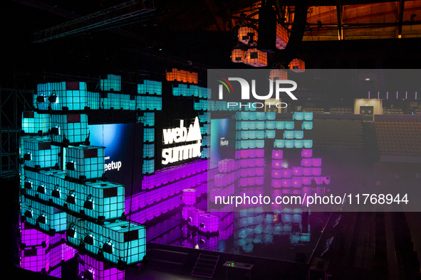 A logo of the event is seen during the opening night of the Web Summit 2024 in Lisbon, Portugal, on November 11, 2024 