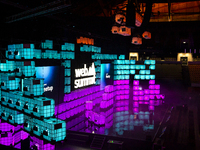 A logo of the event is seen during the opening night of the Web Summit 2024 in Lisbon, Portugal, on November 11, 2024 (