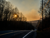 Smoke blankets the area surrounding Orange County, New York, as wildfires burn along the New York and New Jersey border on November 11, 2024...