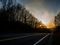 Smoke blankets the area surrounding Orange County, New York, as wildfires burn along the New York and New Jersey border on November 11, 2024...