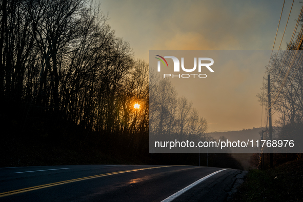 Smoke blankets the area surrounding Orange County, New York, as wildfires burn along the New York and New Jersey border on November 11, 2024...