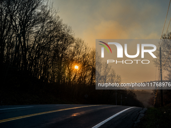 Smoke blankets the area surrounding Orange County, New York, as wildfires burn along the New York and New Jersey border on November 11, 2024...