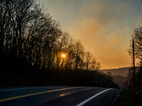 Smoke blankets the area surrounding Orange County, New York, as wildfires burn along the New York and New Jersey border on November 11, 2024...