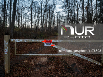 An area closed sign for Sterling Forest State Park in Orange County, New York, as wildfires burn along the New York and New Jersey border on...