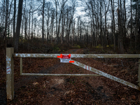 An area closed sign for Sterling Forest State Park in Orange County, New York, as wildfires burn along the New York and New Jersey border on...