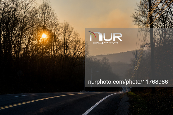 Smoke blankets the area surrounding Orange County, New York, as wildfires burn along the New York and New Jersey border on November 11, 2024...