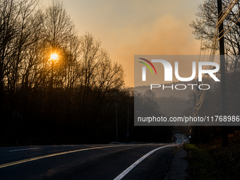 Smoke blankets the area surrounding Orange County, New York, as wildfires burn along the New York and New Jersey border on November 11, 2024...