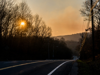 Smoke blankets the area surrounding Orange County, New York, as wildfires burn along the New York and New Jersey border on November 11, 2024...