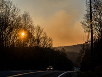 Smoke blankets the area surrounding Orange County, New York, as wildfires burn along the New York and New Jersey border on November 11, 2024...