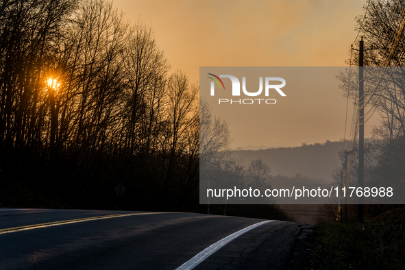 Smoke blankets the area surrounding Orange County, New York, as wildfires burn along the New York and New Jersey border on November 11, 2024...