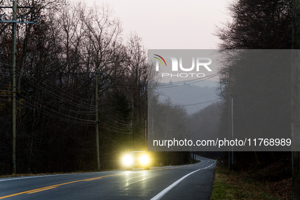 Smoke blankets the area surrounding Orange County, New York, as wildfires burn along the New York and New Jersey border on November 11, 2024...