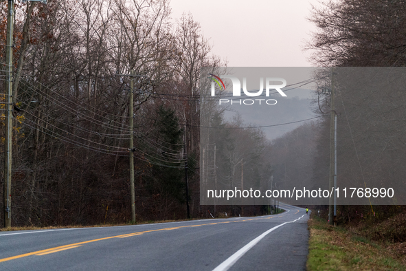 Smoke blankets the area surrounding Orange County, New York, as wildfires burn along the New York and New Jersey border on November 11, 2024...