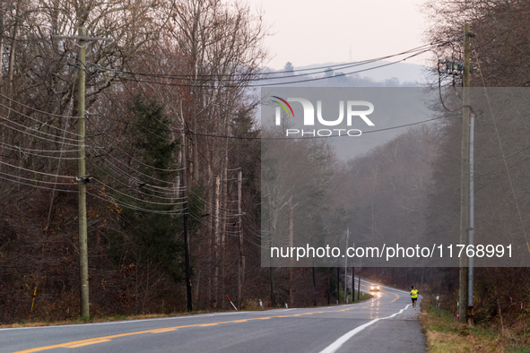 Smoke blankets the area surrounding Orange County, New York, as wildfires burn along the New York and New Jersey border on November 11, 2024...