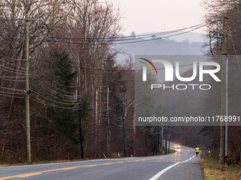 Smoke blankets the area surrounding Orange County, New York, as wildfires burn along the New York and New Jersey border on November 11, 2024...