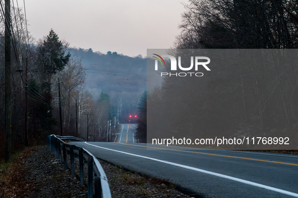 Smoke blankets the area surrounding Orange County, New York, as wildfires burn along the New York and New Jersey border on November 11, 2024...