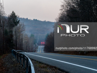 Smoke blankets the area surrounding Orange County, New York, as wildfires burn along the New York and New Jersey border on November 11, 2024...