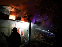 A house is in flames in Kramatorsk, Ukraine, after being hit by a Russian missile, in Kramatorsk, Donetsk Region, on November 11, 2024 (