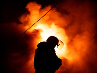 A house is in flames in Kramatorsk, Ukraine, after being hit by a Russian missile, in Kramatorsk, Donetsk Region, on November 11, 2024 (