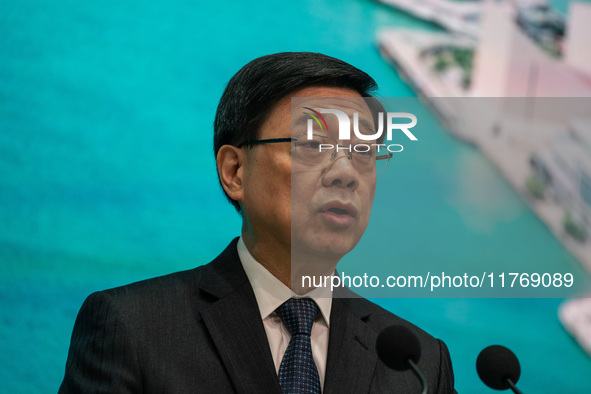 Hong Kong Chief Executive John Lee speaks to the media before his Executive Council meeting in Hong Kong on November 12, 2024. 