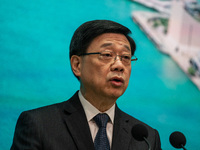 Hong Kong Chief Executive John Lee speaks to the media before his Executive Council meeting in Hong Kong on November 12, 2024. (