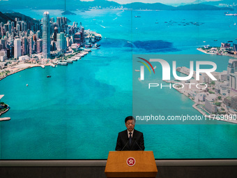 Hong Kong Chief Executive John Lee speaks to the media before his Executive Council meeting in Hong Kong on November 12, 2024. (