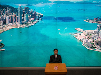 Hong Kong Chief Executive John Lee speaks to the media before his Executive Council meeting in Hong Kong on November 12, 2024. (