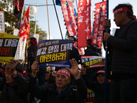 Hundreds of farmers, organized by the Korea Advanced Farmers Federation, gather in front of the National Assembly in Yeouido for the Farmers...