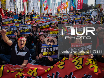 Hundreds of farmers, organized by the Korea Advanced Farmers Federation, gather in front of the National Assembly in Yeouido for the Farmers...