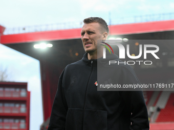 Dan Burn of Newcastle United during the Premier League match between Nottingham Forest and Newcastle United at the City Ground in Nottingham...