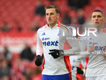 Chris Wood of Nottingham Forest warms up ahead of kick-off during the Premier League match between Nottingham Forest and Newcastle United at...